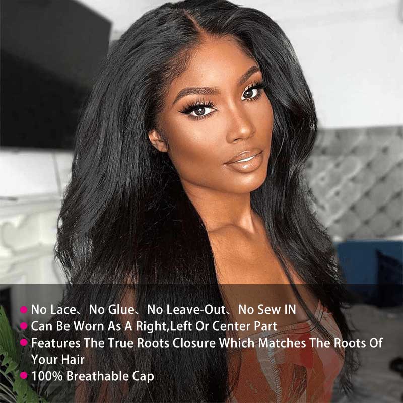 Thin V Part Wigs Glueless Kinky Straight Human Hair V Part Wig No Leave Out