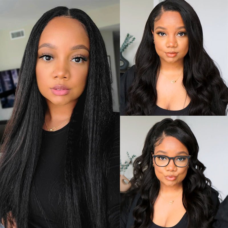 Thin V Part Wigs Glueless Kinky Straight Human Hair V Part Wig No Leave Out