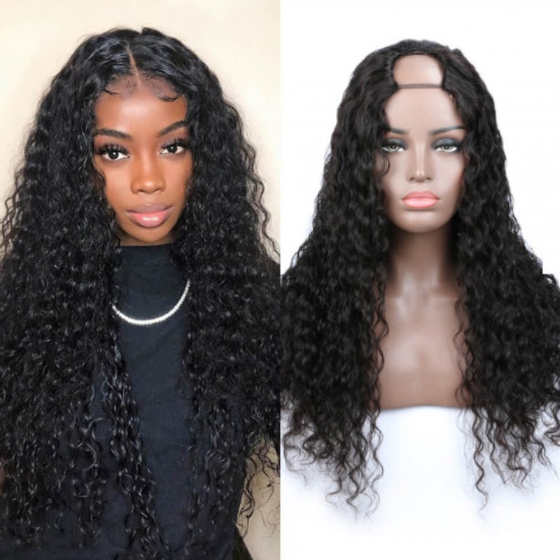 U Part Water Wave Wigs Glueless Affordable Human Hair Wigs For Black Women