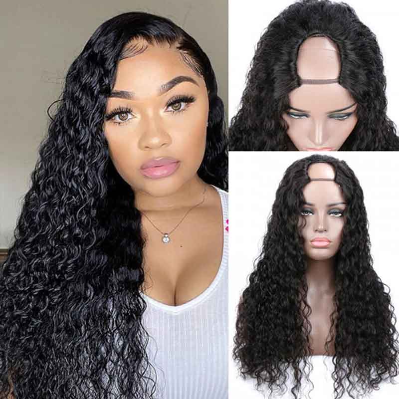 U Part Water Wave Wigs Glueless Affordable Human Hair Wigs For Black Women