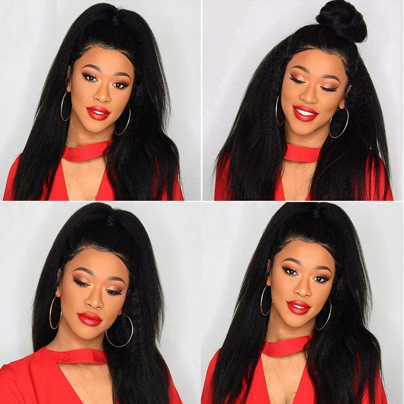 U Part Wig 100% Brazilian Remy Human Hair Kinky Straight Wigs Natural Color