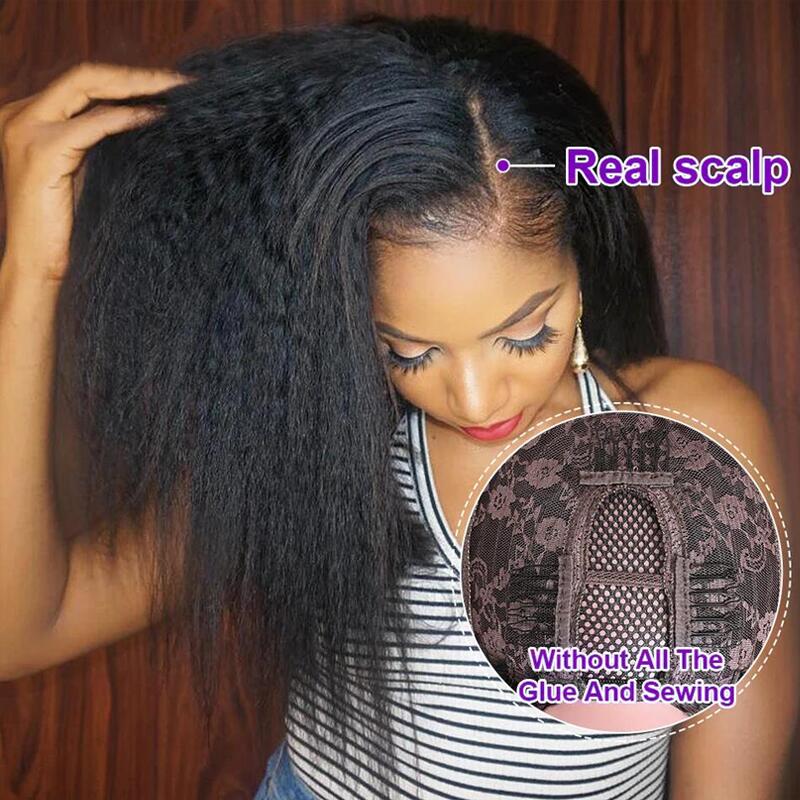 U Part Wig 100% Brazilian Remy Human Hair Kinky Straight Wigs Natural Color