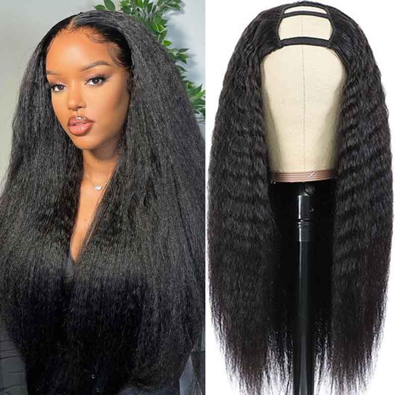 U Part Wig 100% Brazilian Remy Human Hair Kinky Straight Wigs Natural Color