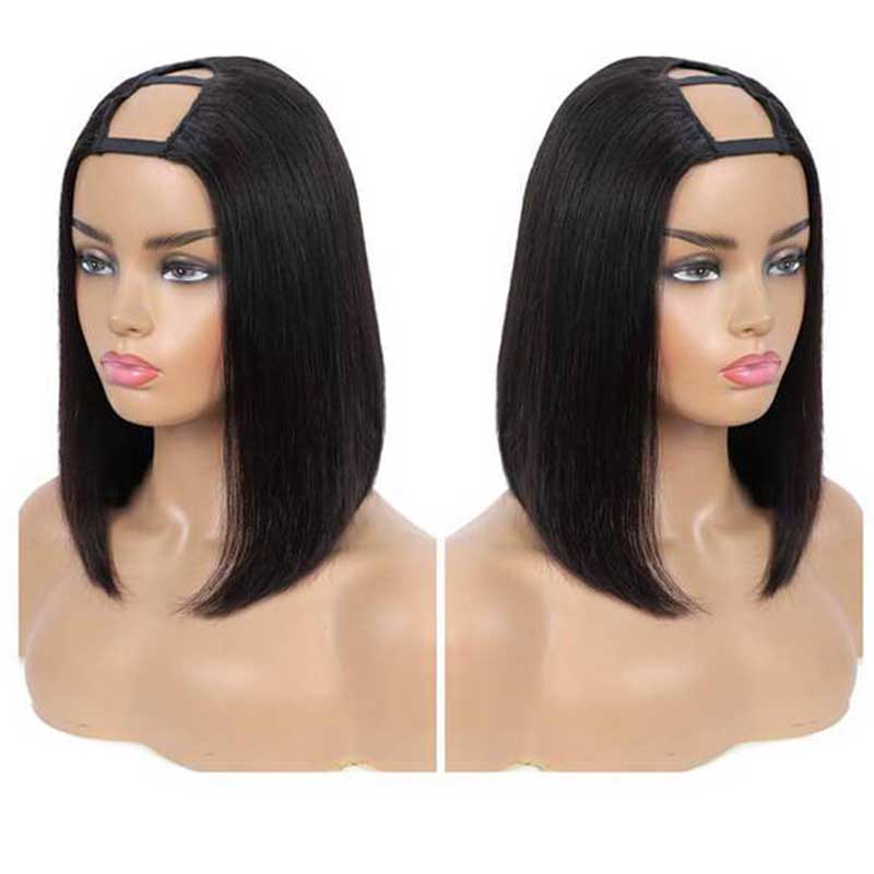 U Part Wig Human Hair 8-14Inch Brazilian Straight Short Bob Wig