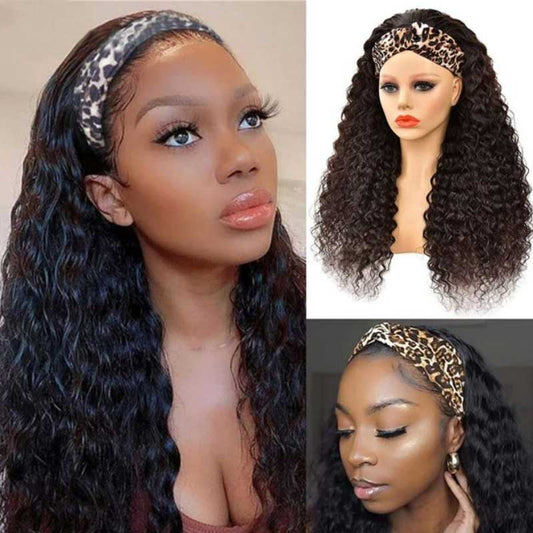 Water Wave Wigs Half Wig With Headband 100% Virgin Hair Long Headband Wig Fashion