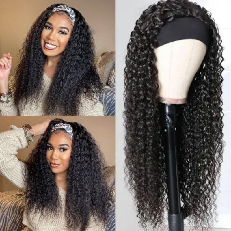 Water Wave Wigs Half Wig With Headband 100% Virgin Hair Long Headband Wig Fashion