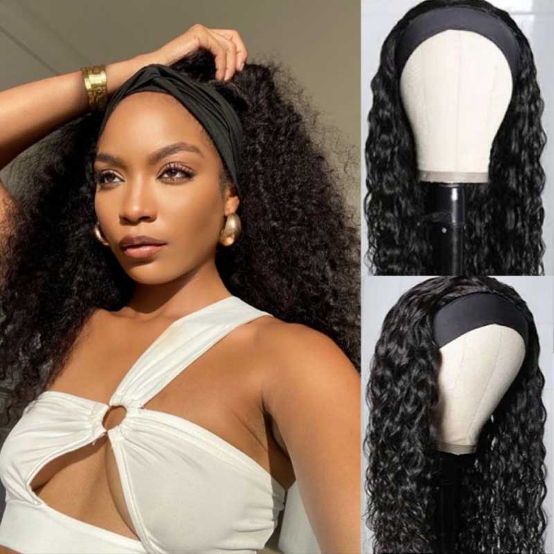 Water Wave Wigs Half Wig With Headband 100% Virgin Hair Long Headband Wig Fashion