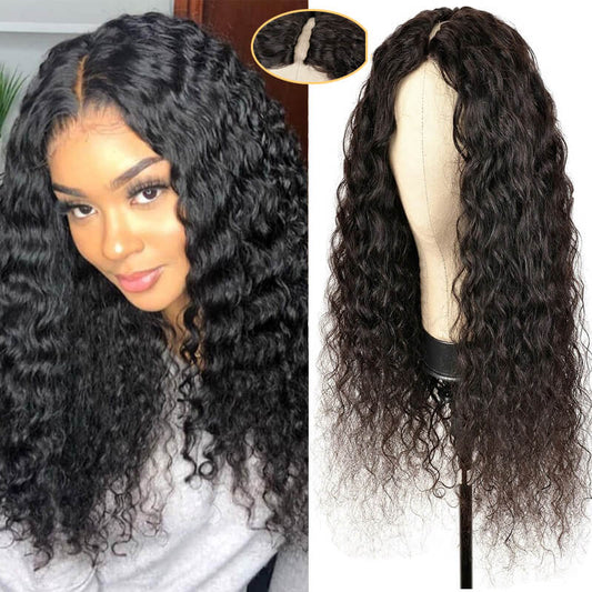 Ulike Water Wave Thin Part Wigs Upgrade V Part Wig Blend with Your Own Hairline V Part Human Hair Wigs No Glue No Leave Out